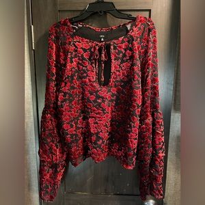 Blouse with Red Velvet Flowers by Lucca